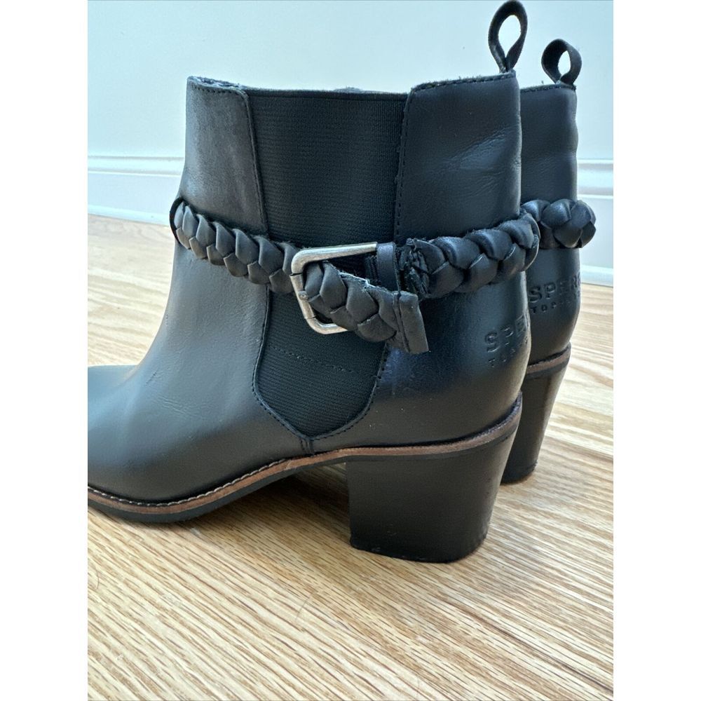 Sperry Liberty Chelsea Boots Leather Braided Strap Booties Black Size 8.5 M - Picture 9 of 15